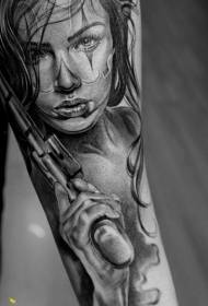 Shoulder gray gun death goddess tattoo pattern