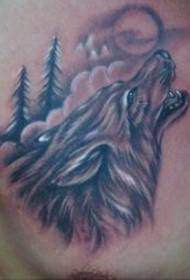 भेड़िया टैटू पैटर्न: छाती भेड़िया सिर टैटू पैटर्न