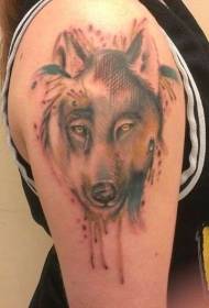 Realistisches Wolf-Tätowierungsmuster des großen Aquarells der Schulter