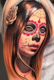 Padrão de tatuagem deusa da morte com rosas