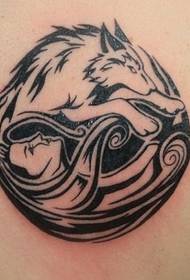 Black tribal wolf tattoo pattern