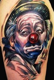 Modello di tatuaggio colorato pagliaccio triste che indossa un cappello