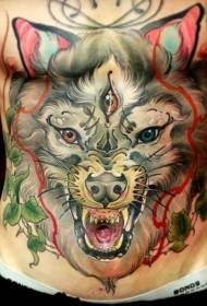 Abdomen bag-ong eskuylahan kolor kolor nga lobo ug sumbanan sa tattoo sa bulak