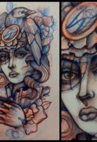 Manuscrit de modèle de tatouage oiseau écolière européen et américain