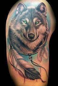tattoo Wolf ແລະ feather