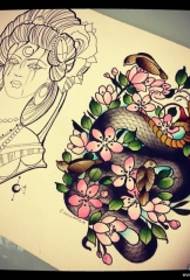 Europska i američka školska zmija breskva rukopis tetovaža djevojka