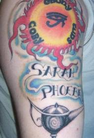 Shoulder color mysterious sun and magic lamp tattoo picture
