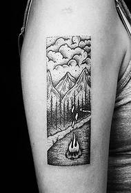 Exquisites schwarzes Miniatur-Landschafts-Tattoo-Muster von Thomas