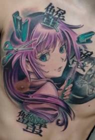 Cartoon meisje tattoo kunstwerk in tweedimensionale animestijl