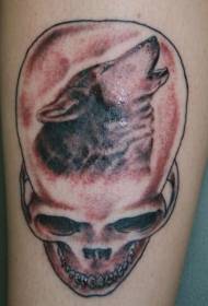 Patrón de tatuaxe de libélula e lobo
