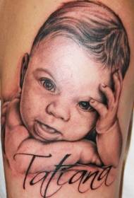 Shoulder brown little boy portrait tattoo pattern