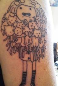 Gadis tangan pada banyak desain tato kucing