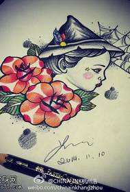 रंग लड़की गुलाब टैटू पांडुलिपि तस्वीर