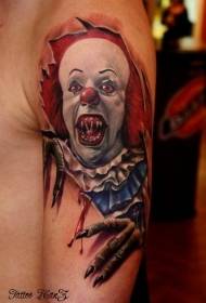 Motif de tatouage déchiré par la peau et le clown fantasmagorique à gros bras