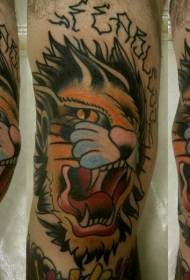 arm color illustration style howling tiger tattoo