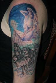 Modello tatuaggio lupo colorato spalla