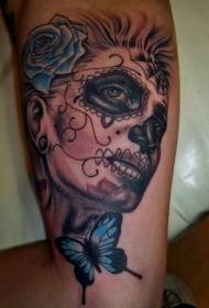 Mexicaanse death girl en blauwe vlinder roos tattoo patroon
