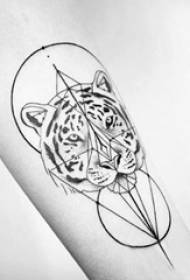 Meerdere Black Line Sketch Sting Tips Geometrisch element Dominerend tijger dier tattoo patroon
