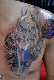 Patrón de tatuaxe de lobo sobrevermello
