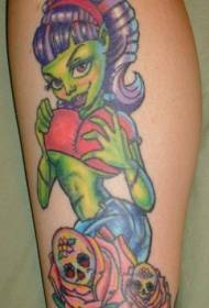 Kāju krāsa smieklīgi zombiju meitenes tetovējums