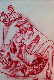 Una hermosa niña calavera tatuaje patrón manuscrito imagen