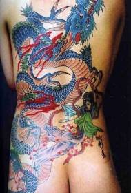 Повна спина синій малюнок татуювання японського дракона