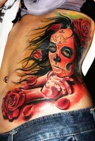 Vidukļa krāsas krāsa jauna stila nāves dievietes tetovējuma raksts