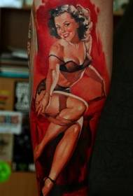 Patrón de tatuaxe de rapaza sexy de cor sexy do brazo
