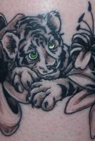 simpatico cartone animato tigre e giglio tatuaggio