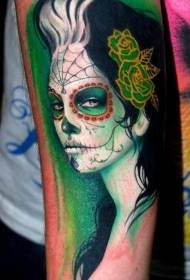 Flower arm color death girl tattoo pattern