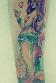 Χέρι χρωματισμένο κόκκινο μαλλιά κορίτσι τατουάζ εικόνα