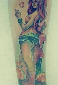 Immagine del tatuaggio della ragazza dai capelli rossi colorata braccio