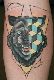 Naoružajte stari školski uzorak tetovaža vukova vuka u boji