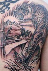 ngahere bamboo me te tauira tattoo tiger Inia i te ra ki muri