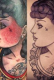 Manuskrip pola tato gadis sekolah gaya Eropa dan Amerika