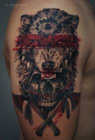Arm kleur nuwe styl wolf met 'n skedel tatoeëerpatroon