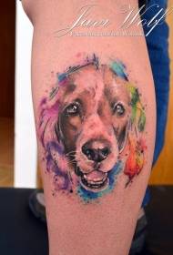 बछड़ा जल रंग शैली कुत्ता चित्र टैटू पैटर्न
