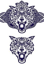 兩個兇猛的狼頭圖騰紋身