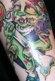 Колер ног зомбі з малюнкам татуіроўкі на косці