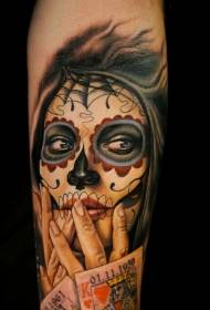 Arm color death girl tattoo pattern