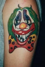 Modello di tatuaggio di pagliaccio capelli verdi dipinto