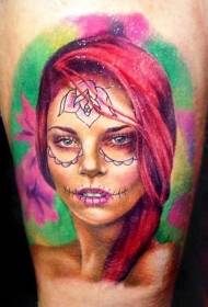 Benen levendig dood meisje portret tattoo patroon