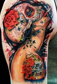 Skulderfarge meksikansk skallet jente tatoveringsmønster