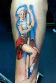 Legенски боја на нозе женски морнар качување шема на тетоважа