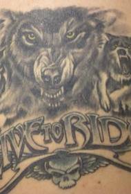 Μαύρο και άσπρο μοντέλο τατουάζ λύκος ιππασίας