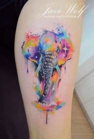 Bonito patrón de tatuaje de estilo acuarela de tinta de salpicadura de elefante