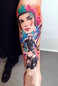 Abstract watercolor portrait tattoo tattoo on arm