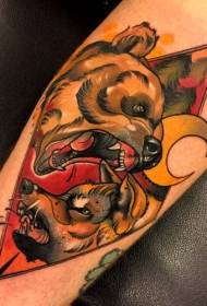 Ny sjangerfarget geometrisk ond bjørn med tatoveringsmønster for ulv og måne