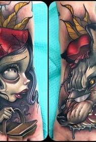 Vidpadžio spalvos tatuiruotės modelis Paulus ir Raudonkepuraitė