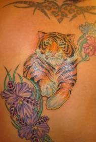 nugaros spalvos hibiscus gėlių ir tigrų tatuiruotės paveikslėlis